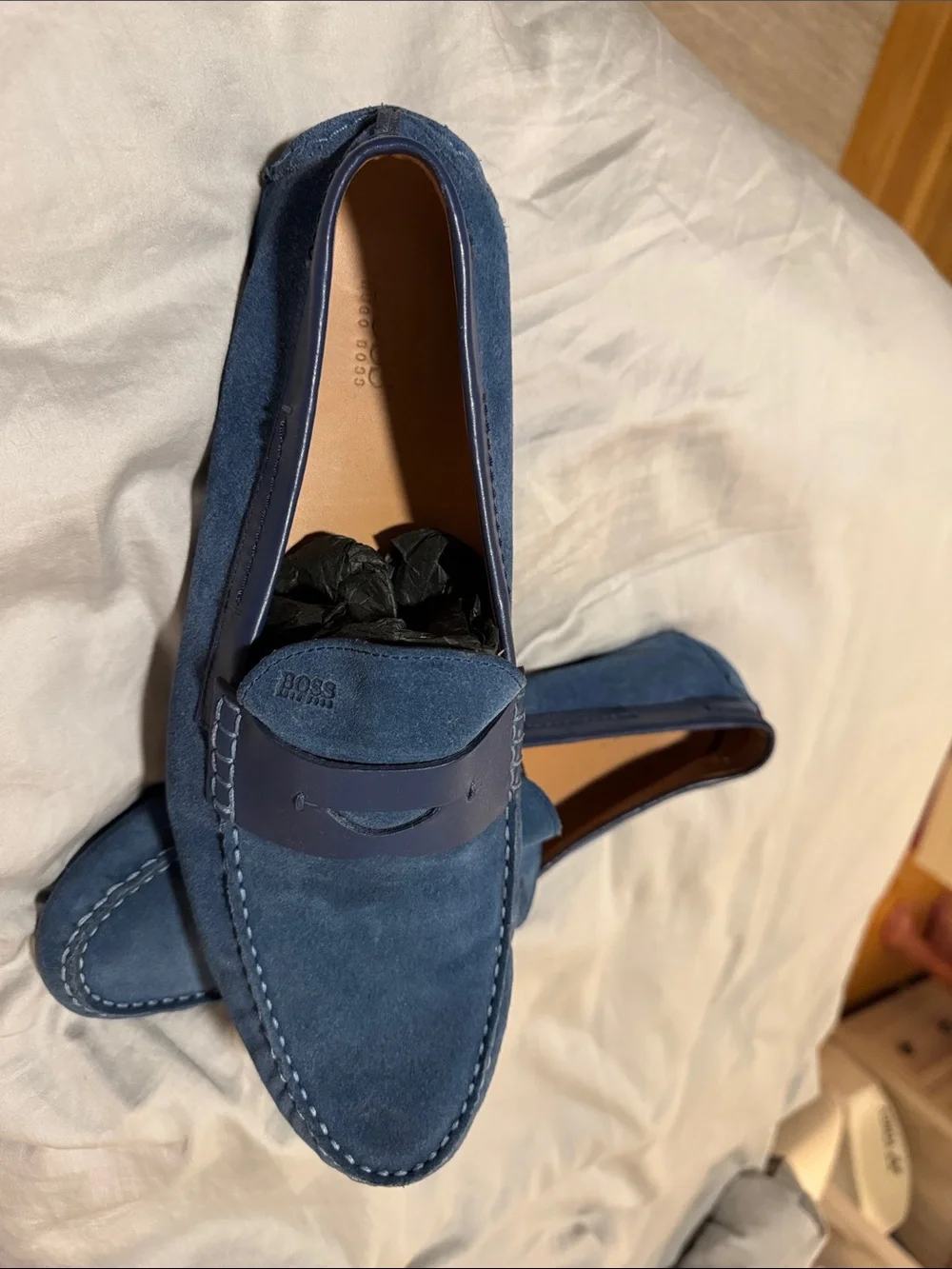 Boss Blue Suede Penny Loafers